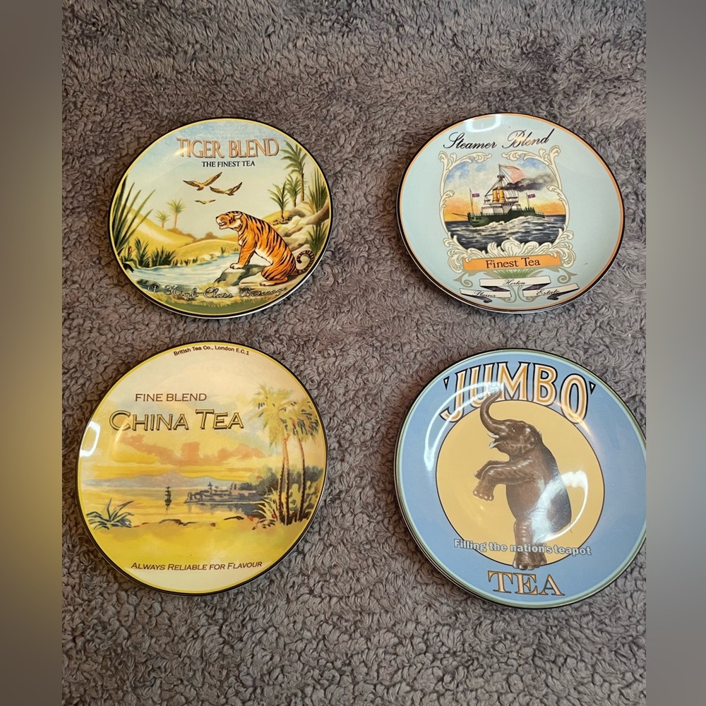 Tea label plates elephant tiger set of 4